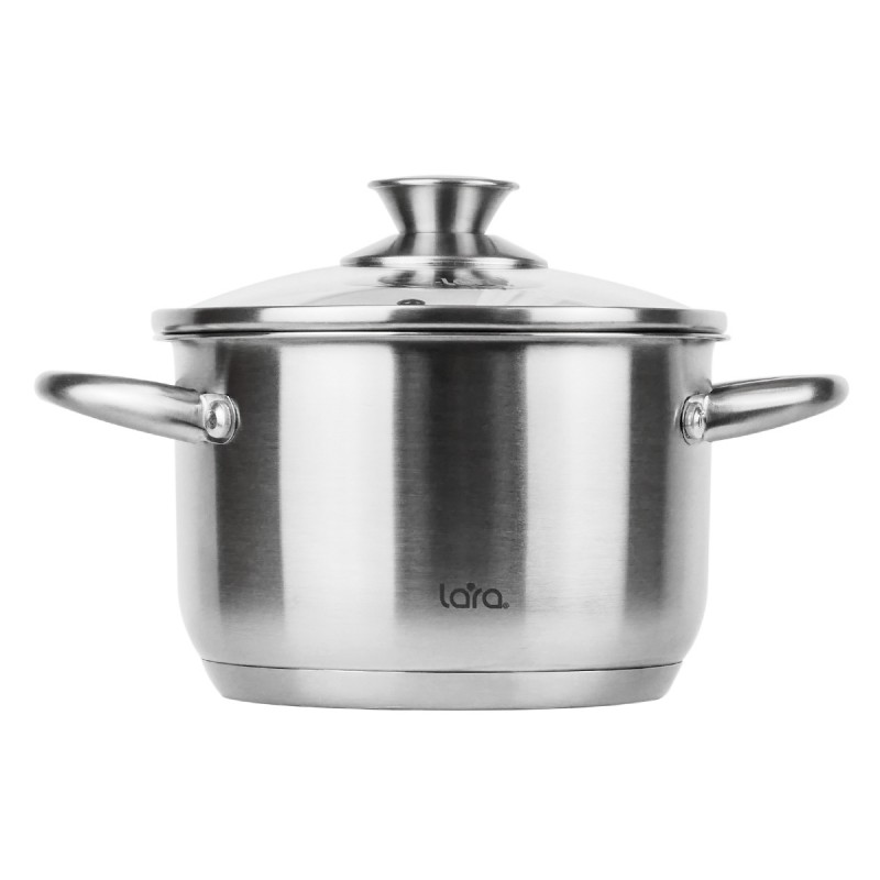 Кастрюля LARA (нерж) LR02-268 АФИНА 20*12,5см 3.9л, капсулированное индукционное дно, стекл. крышка