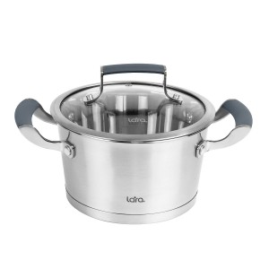 Кастрюля LARA (нерж) LR02-279 ВЕНЕРА 18*10см 2.4л, капсулированное индукционное дно, стекл. крышка