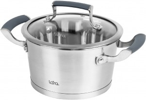 Кастрюля LARA (нерж) LR02-281 ВЕНЕРА 24*13см 5.5л, капсулированное индукционное дно, стекл. крышка