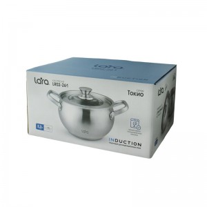 Кастрюля LARA (нерж) LR02-261 ТОКИО 16*10,5см 2.3л, индукц капсул дно, крышка со стекл вставкой