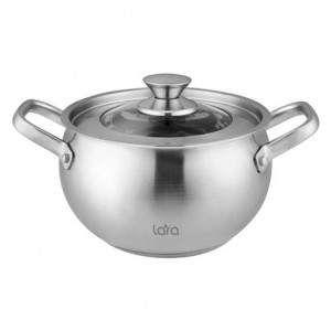 Кастрюля LARA (нерж) LR02-261 ТОКИО 16*10,5см 2.3л, индукц капсул дно, крышка со стекл вставкой