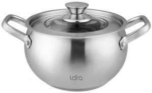 Кастрюля LARA (нерж) LR02-263 ТОКИО 20*12,5см 4.1л, индукц капсул дно, крышка со стекл вставкой