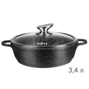 Сотейник LARA серия Rio 28см, 3.4л, мрамор, капсулированное индукционное дно, крышка LR02-212