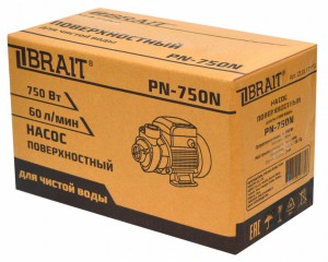 Насос поверхностный BRAIT PN-750N (750Вт, 45л/мин, макс.напор 50м, глубина всас. 8м))