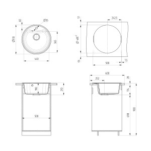 Мойка Ulgran U-601-344 круглая, Ø510*210мм, ультра-чёрный