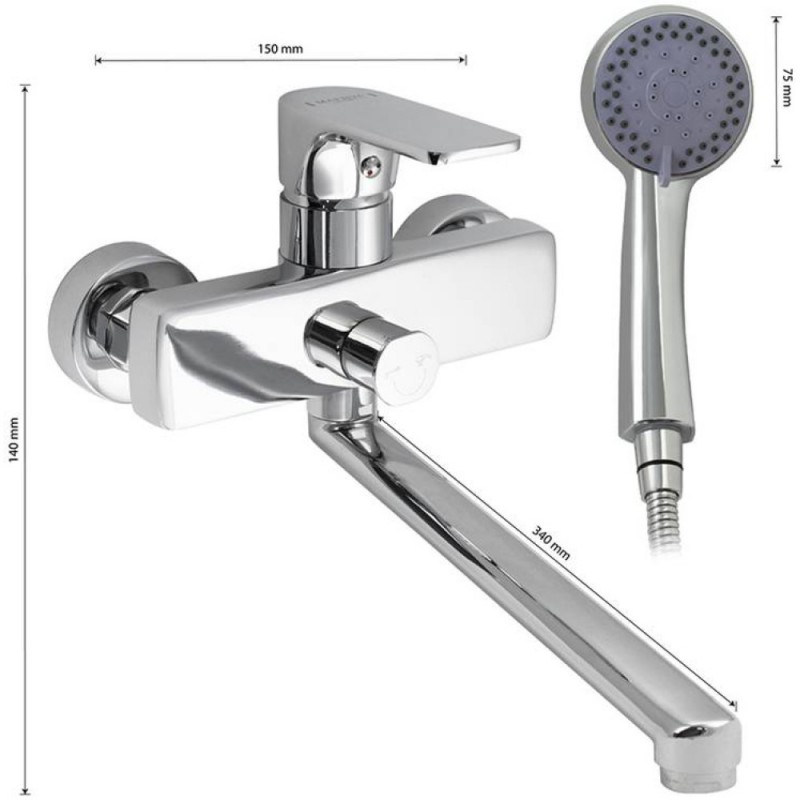 Смеситель для ванны длинный излив, шар. MAGNUS 8470