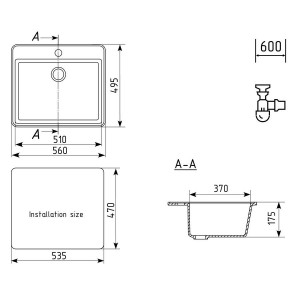 Мойка Ulgran U-104-309 квадратная, 560*495мм темно-серый