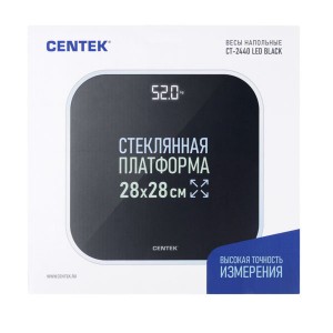Весы напольные Centek CT-2440 LED BLACK электронные шаг 0,1кг/фунт, LCD 65x28, размер 28х28см