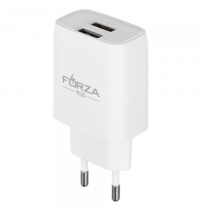Зарядное устройство Стандарт, 2xUSB, 2А, 5В, Белый FORZA 916-218
