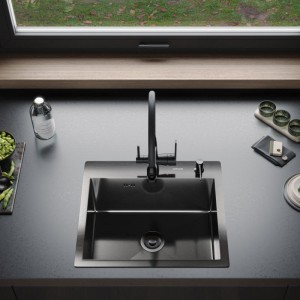 Мойка кухонная премиум, PVD графит, 500*440 Gerhans K35044B