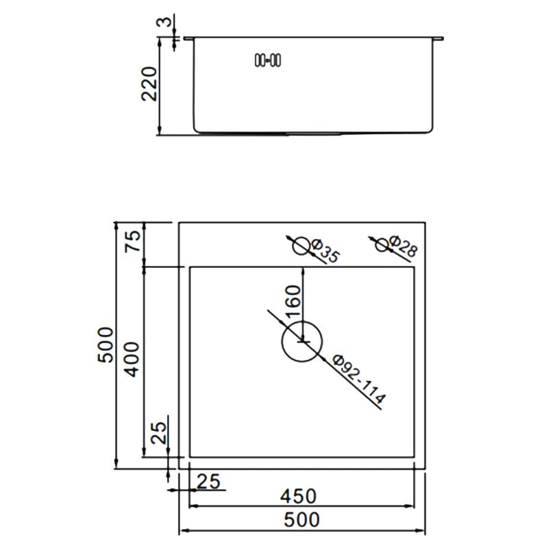 Мойка кухонная премиум, PVD золото, 500*500 Gerhans K35050G