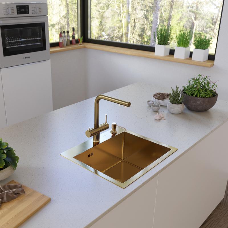Мойка кухонная премиум, PVD золото, 500*500 Gerhans K35050G