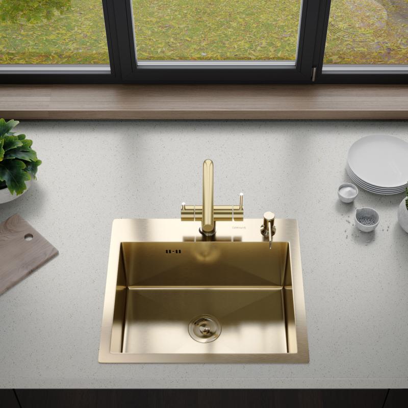 Мойка кухонная премиум, PVD золото, 500*500 Gerhans K35050G