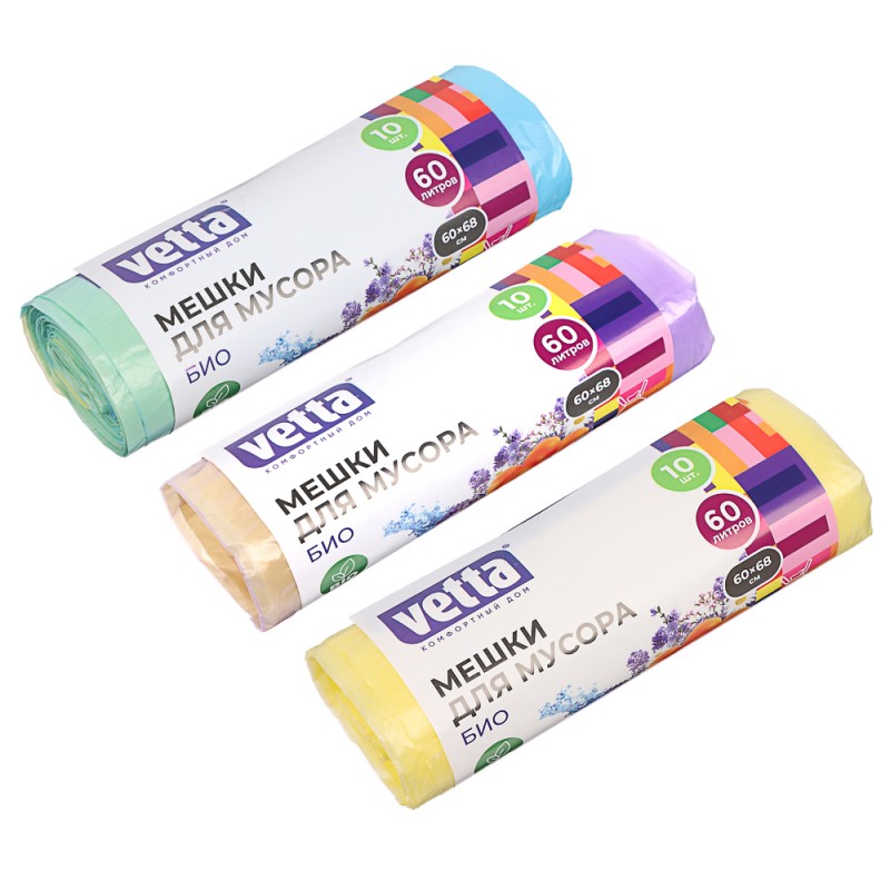 Пакет для мусора 60л 10 шт с завязками стандарт VETTA БИО 449-049