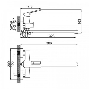 Смеситель для ванны с длинным изливом Оружейная сталь LEDEME L2292D