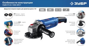 Угловая шлифовальная машина Зубр УШМ-П125-1900 ЭПСТ (125мм,1900Вт)