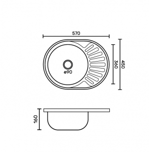 Мойка FABIA врезная 57*45см, ПРАВАЯ, толщ.0,8мм, глуб.160мм, сифон с перел.