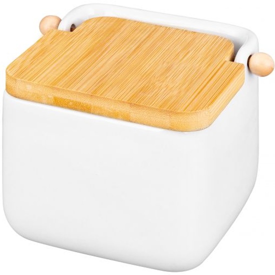 Банка д/сыпучих "Белая" 850 мл, с откидной бамбук.крышкой Elan Gallery 240215