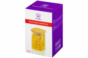 Банка для хранения "Crystal glass"1,1 л, с бамбуковой крышкой с силик прокладк 360066