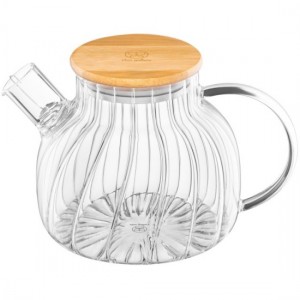 Чайник "Crystal glass" с ситом, 1 лсм с бамбуковой крышкой с мет дном 360174