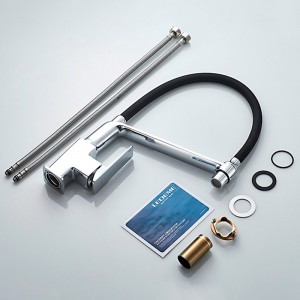 Смеситель для кухни с силиконовым изливом и гайкой Чёрный+хром LEDEME L4078-2
