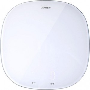 Весы кухонные Centek CT-2482 LED WHITE, сенсор, 180х15х180мм, max 5кг, шаг 1г, Авто Ноль/Выкл