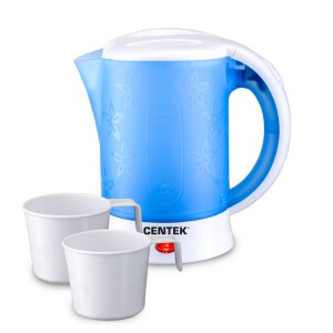 Чайник дорожный Centek CT-0054 (синий/белый) 600мл, 600Вт, ДОРОЖНЫЙ ЧАЙНИК + 2 ЧАШКИ + 2 ЛОЖКИ