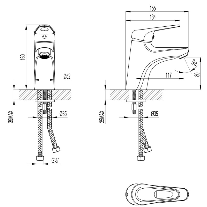 LM4130C Luna Смеситель для раковины монолитный хром