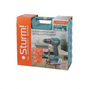 Дрель аккумуляторная Sturm! CD1860BL (1BatterySystem, б/щ, 18В, 2*2Ач, 60Нм, кейс)