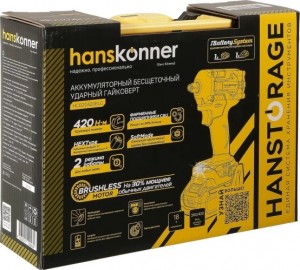 Гайковерт Hanskonner (ударный, б/щ,18В,1BatterySystem,420Hm,1/2".1*4Ач,кейс HS HCD20420BLC