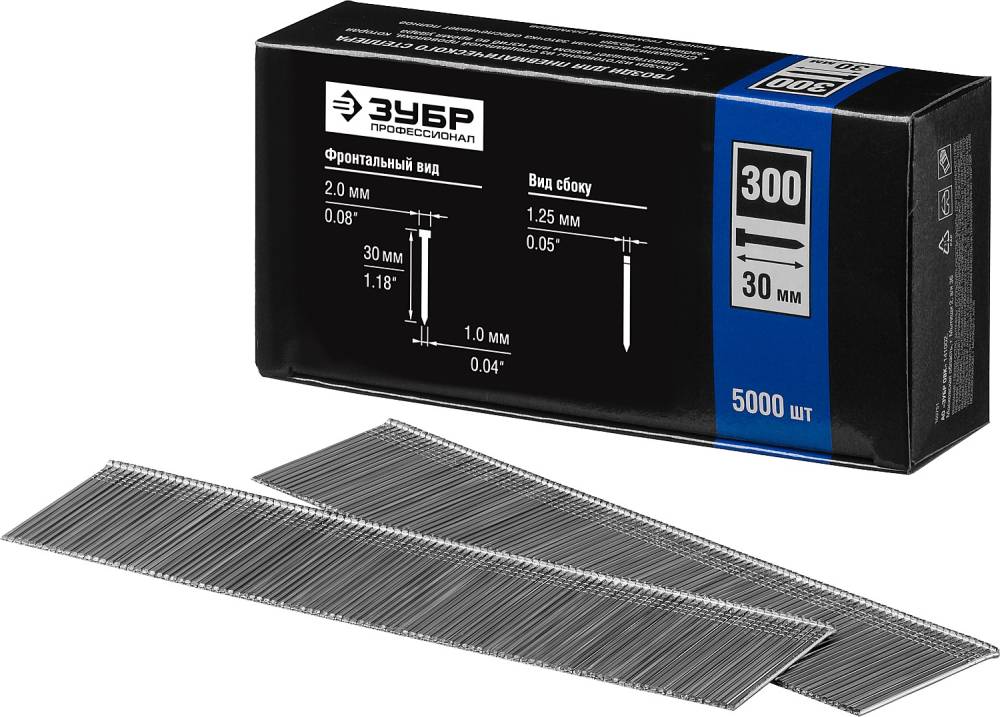 Гвозди для пневмо нейлера 30мм тип 18GA (47/300/F) (5000шт) ЗУБР 31830-30