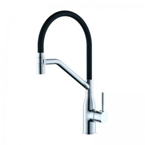 Смеситель для кухни с силиконовым изливом и магнитным держателем Чёрный+хром LEDEME L4798-2