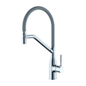 Смеситель для кухни с силиконовым изливом и магнитным держателем Сатин+серый LEDEME L4798A-9