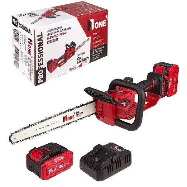 Пила цепная акк Number One ECS18/3.0-PRO-B (20V,2акк,3,0Ач,З/У,62зв,30см шина,б/щ)