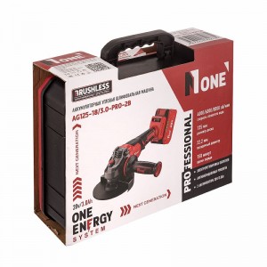 УШМ акк Number One AG125-18/3.0-PRO-2B (б/щ, 125мм,рег.обор,2акк,20V,3,0Ah,антивибр.ручка,Кейс) №1