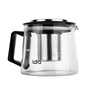 Чайник заварочный LARA  боросиликатное стекло, стальной фильтр, отделка хром LR06-22