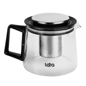 Чайник заварочный LARA  боросиликатное стекло, стальной фильтр, отделка хром LR06-22