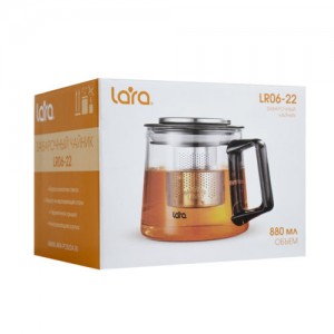 Чайник заварочный LARA  боросиликатное стекло, стальной фильтр, отделка хром LR06-22