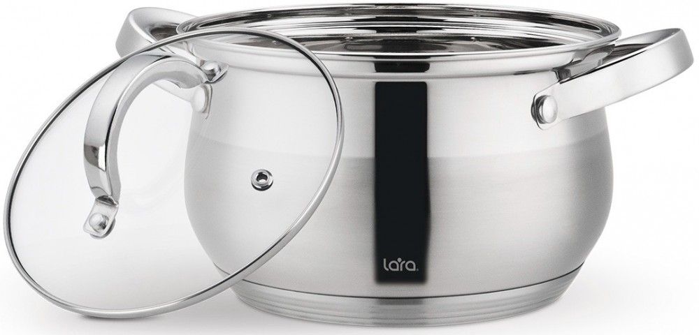 Кастрюля LARA нерж СИМФОНИЯ 20*12,5см 3.9л, 5-ти сл.индукционное капс.дно, все типы плит LR02-462