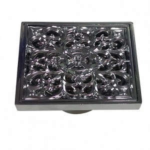 Трап хромированный с декором САНАКС 100*100 вертикальный , с сухим затвором воды