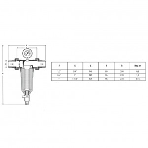 Фильтр лат. промывной 1/2" с манометром VALFEX VF.381.L.012