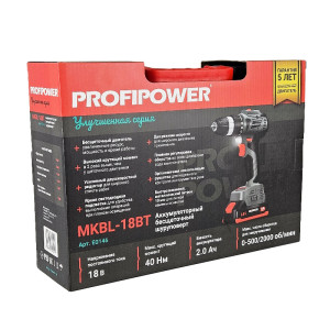 Дрель-шуруповерт акк б/с ProfiPower MKBL-18BT (18В,Li-ion,2*2Ач,40Hm) E0147