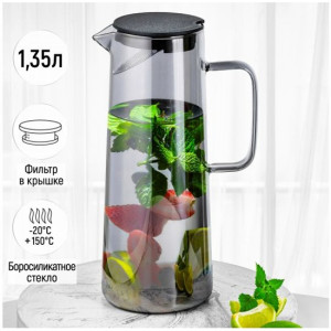 Кувшин 1,35 л 14*10,5*25 см "Crystal glass" с пластиковой крышкой с фильтром