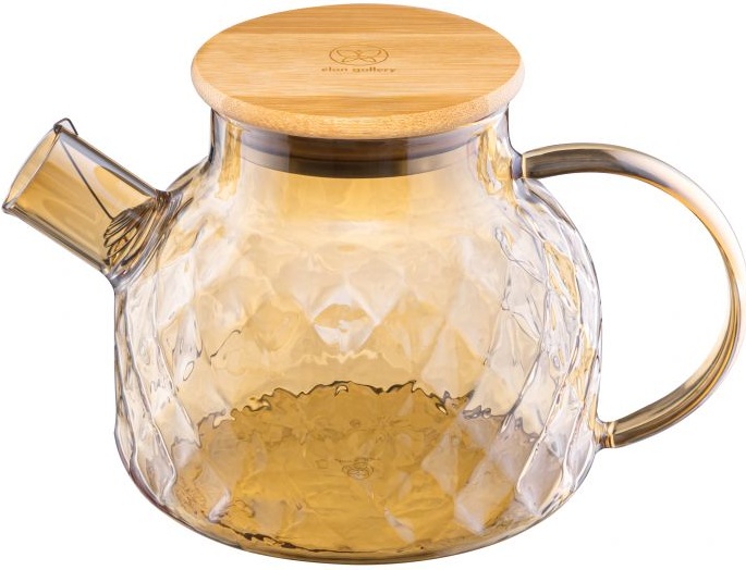 Чайник "Crystal glass" с ситом, золото, 20,5*13,5*12,5 см, 1 л см с бамбуковой крышкой с металлическ