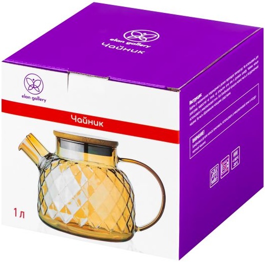 Чайник "Crystal glass" с ситом, золото, 20,5*13,5*12,5 см, 1 л см с бамбуковой крышкой с металлическ