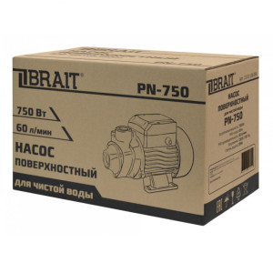 Насос поверхностный BRAIT PN-750 (750Вт,60л/мин,макс.напор 65м,глуб.всасыв)