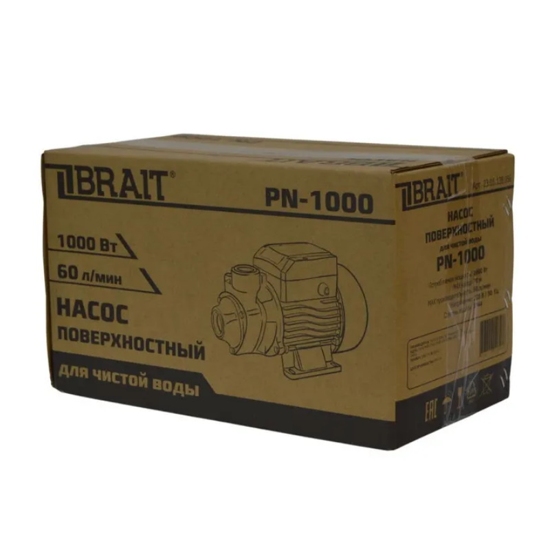 Насос поверхностный BRAIT PN-1000 (1000 Вт,60л/мин,глубина всас.8м)