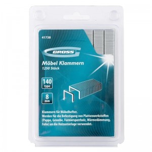 Скобы 8мм для мебельного степлера, усил, тип 140, 1250шт. Gross 41738