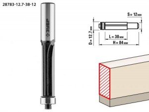 Фреза кромочная прямая с нижним подшипником Зубр,D=12,7 мм,l-38 мм, хв.-12 мм, d-12,7 мм,