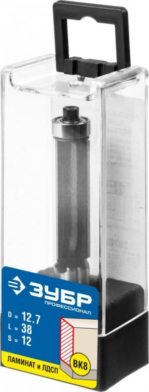 Фреза кромочная прямая с нижним подшипником Зубр,D=12,7 мм,l-38 мм, хв.-12 мм, d-12,7 мм,